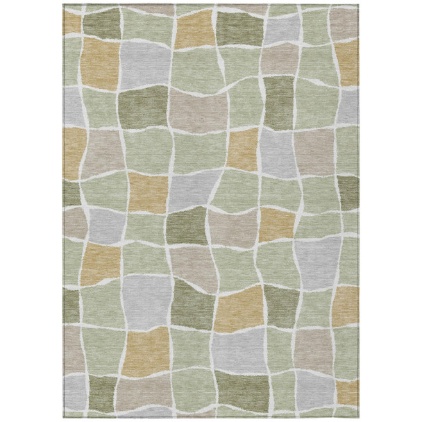 10' X 14' Green And Silver Geometric Washable Indoor Outdoor Area Rug