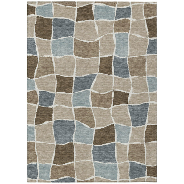8' X 10' Khaki And Brown Geometric Washable Indoor Outdoor Area Rug