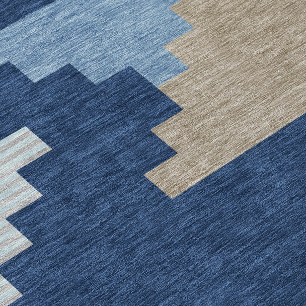 5' X 8' Navy Blue And Blue Geometric Washable Indoor Outdoor Area Rug