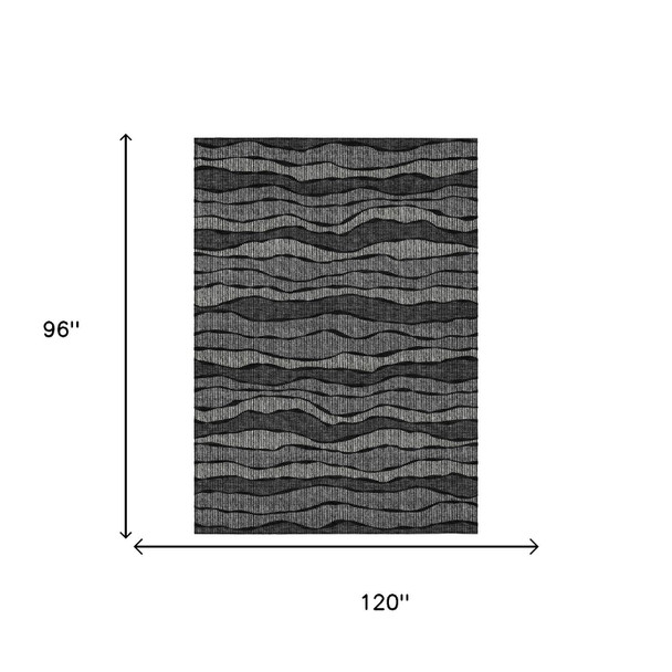 8' X 10' Black And Graphite Striped Washable Indoor Outdoor Area Rug