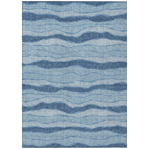 8' X 10' Denim Blue And Blue Striped Washable Indoor Outdoor Area Rug