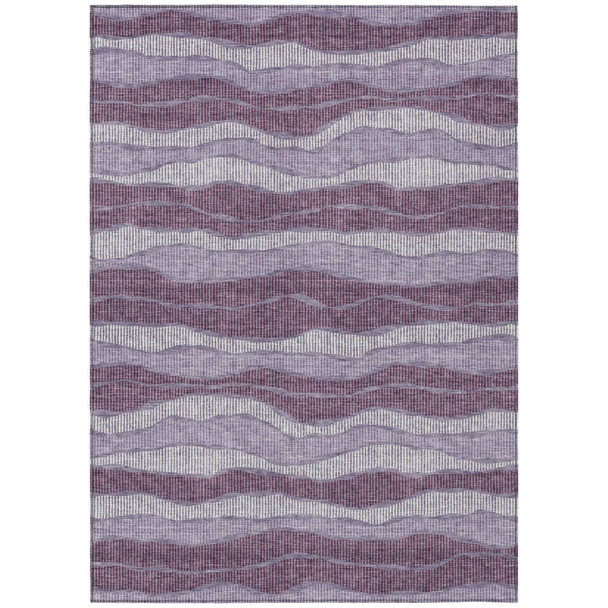 5' X 8' Lilac And Purple Striped Washable Indoor Outdoor Area Rug