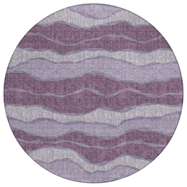 8' Lilac And Purple Round Striped Washable Indoor Outdoor Area Rug