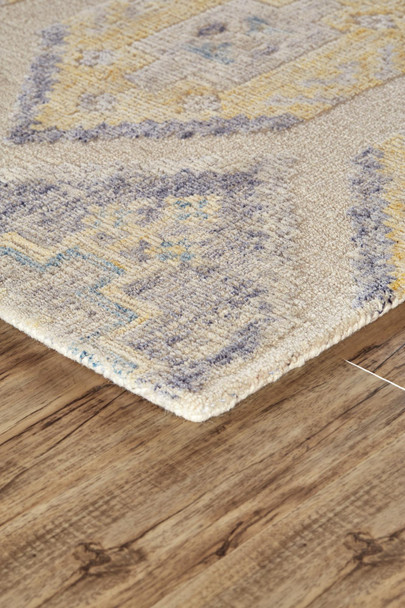 3' X 5' Yellow Blue And Ivory Wool Geometric Hand Tufted Area Rug