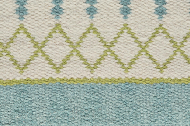 8' X 10' Ivory Blue And Green Wool Geometric Hand Loomed Area Rug