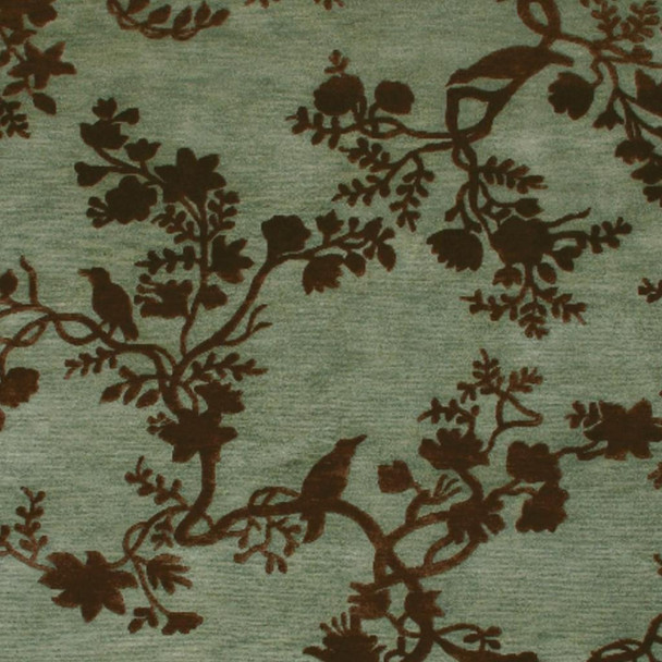 8' X 10' Green Blue And Brown Wool Floral Hand Knotted Area Rug