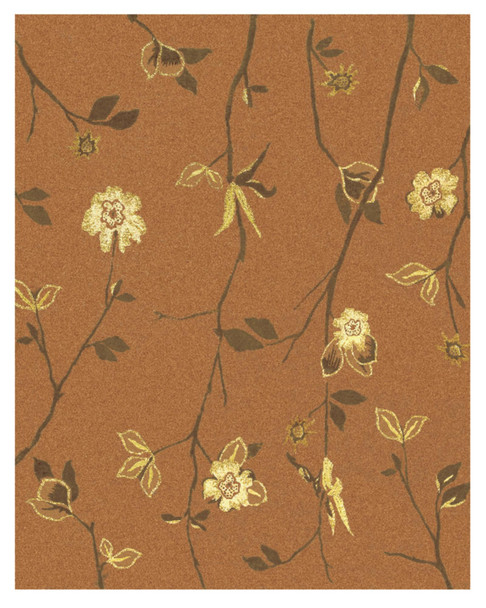 8' X 10' Orange Brown And Yellow Wool Floral Hand Knotted Area Rug