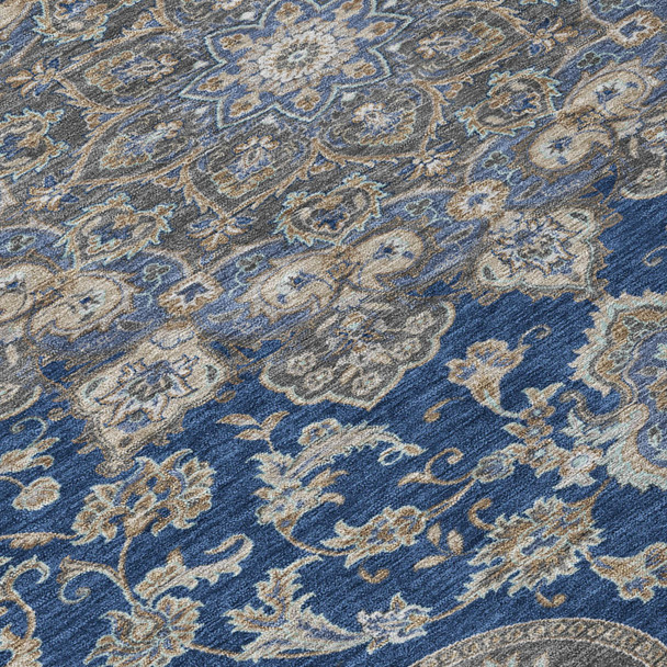 9' X 12' Navy Blue And Blue Oriental Washable Indoor Outdoor Area Rug