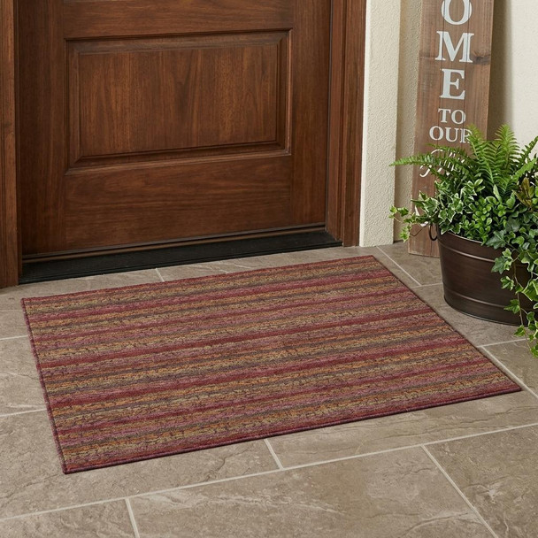 3' X 5' Burgundy And Red Striped Washable Indoor Outdoor Area Rug