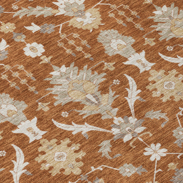 9' X 12' Orange And Beige Oriental Washable Indoor Outdoor Area Rug