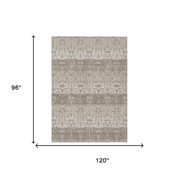 8' X 10' Beige And Brown Oriental Washable Indoor Outdoor Area Rug