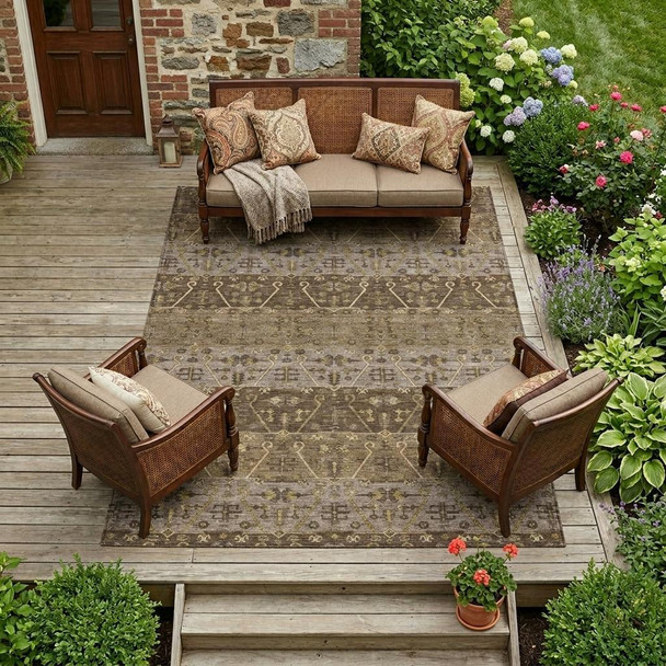 9' X 12' Chocolate And Brown Oriental Washable Indoor Outdoor Area Rug