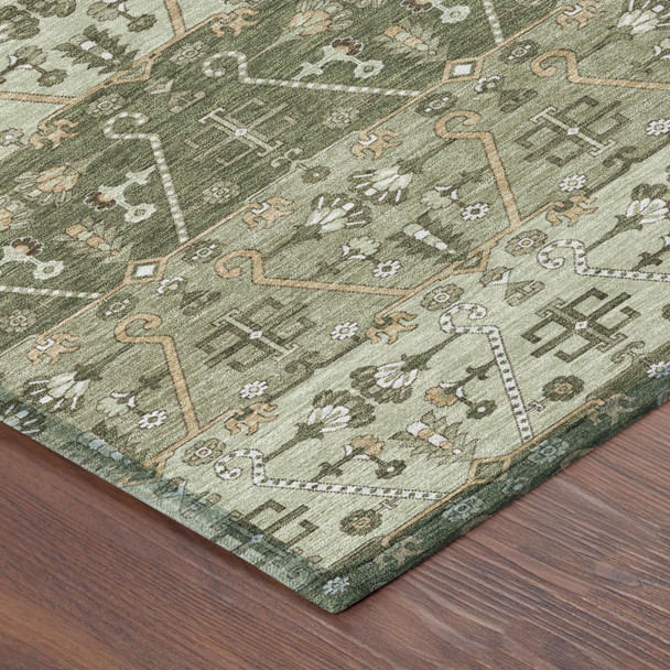 9' X 12' Olive Green And Green Oriental Washable Indoor Outdoor Area Rug