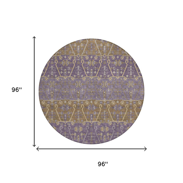 8' Plum And Purple Round Oriental Washable Indoor Outdoor Area Rug