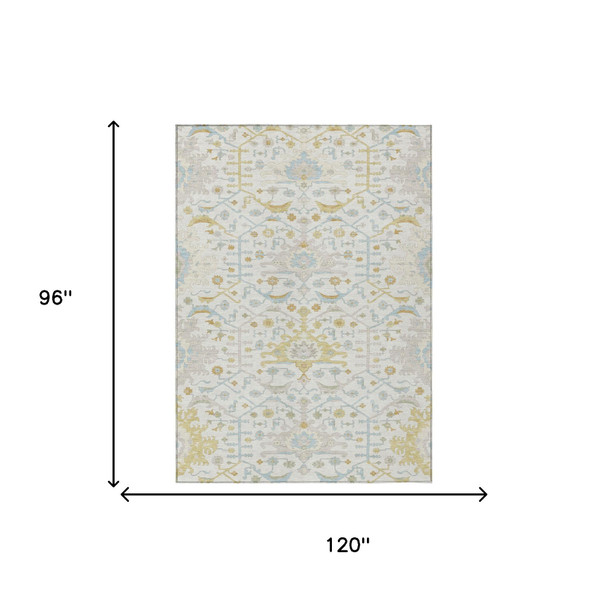 8' X 10' Ivory And Linen Oriental Washable Indoor Outdoor Area Rug
