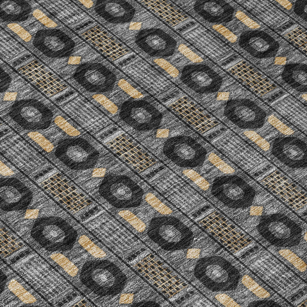 8' Black And Graphite Round Striped Washable Indoor Outdoor Area Rug