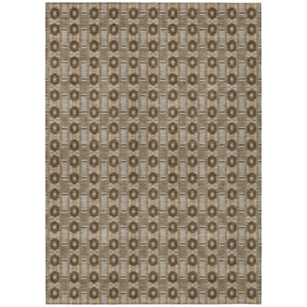 8' X 10' Chocolate And Brown Striped Washable Indoor Outdoor Area Rug