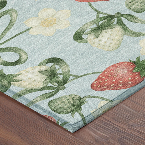 8' X 10' Sky Blue And Blue Floral Washable Indoor Outdoor Area Rug
