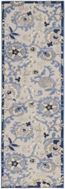 8' Blue And Gray Indoor Outdoor Runner Rug