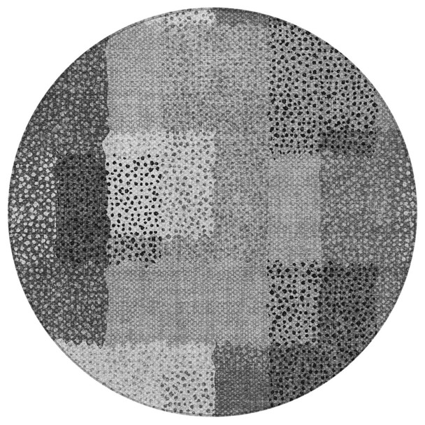 8' Gray And Graphite Round Abstract Washable Indoor Outdoor Area Rug