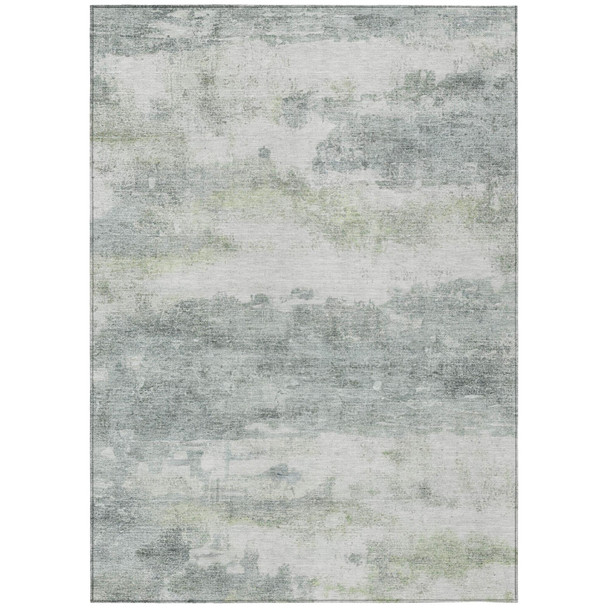 8' X 10' Teal Blue And Silver Abstract Washable Indoor Outdoor Area Rug
