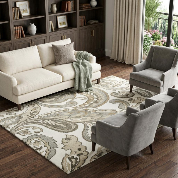 10' X 13' Beige And Natural Wool Paisley Hand Tufted Area Rug