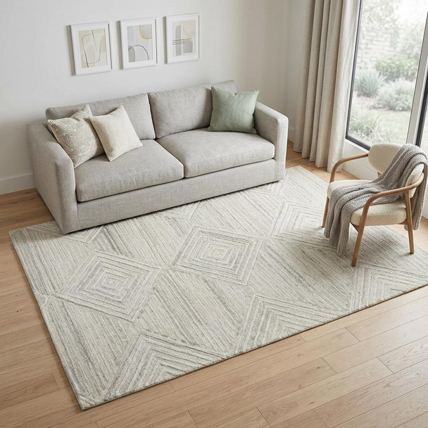 5' X 8' Ivory And Natural Wool Diamond Hand Tufted Area Rug