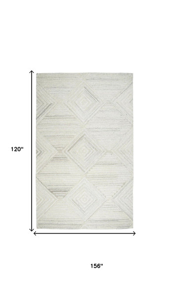 10' X 13' Ivory And Natural Wool Diamond Hand Tufted Area Rug