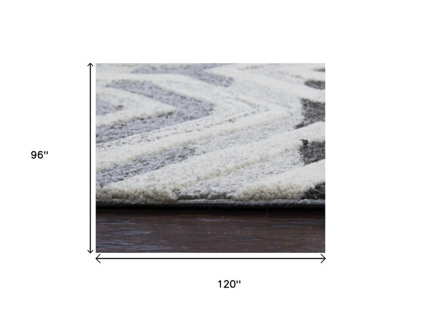8' X 10' Gray And Natural Wool Geometric Hand Tufted Area Rug