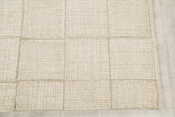 8' X 10' Ivory And Natural Wool Checkered Hand Tufted Area Rug
