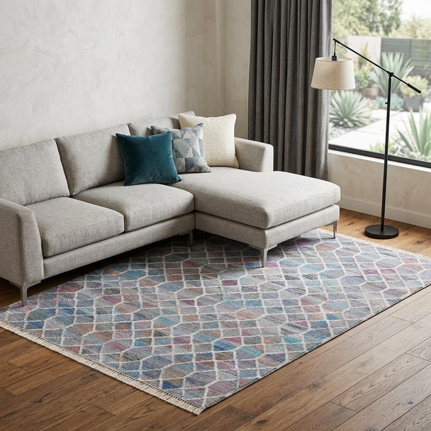 9' X 12' Blue And Gray Trellis Hand Woven Area Rug