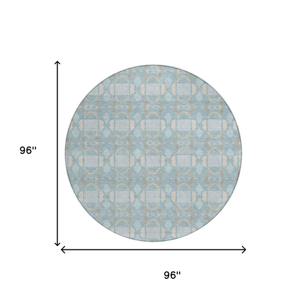 8' Sky Blue And Blue Round Striped Washable Indoor Outdoor Area Rug
