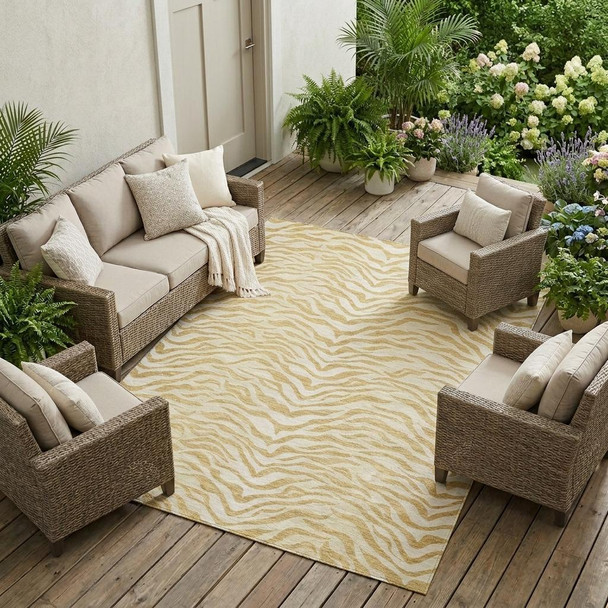 10' X 14' Gold And Wheat Animal Print Washable Indoor Outdoor Area Rug