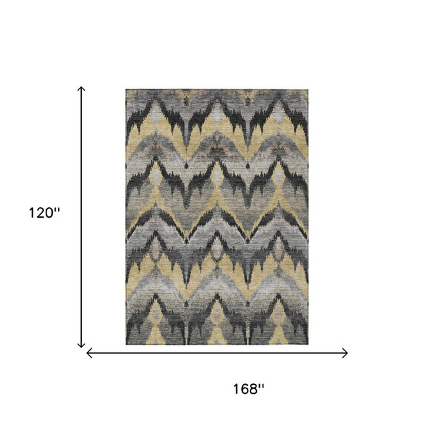 10' X 14' Black And Graphite Abstract Washable Indoor Outdoor Area Rug