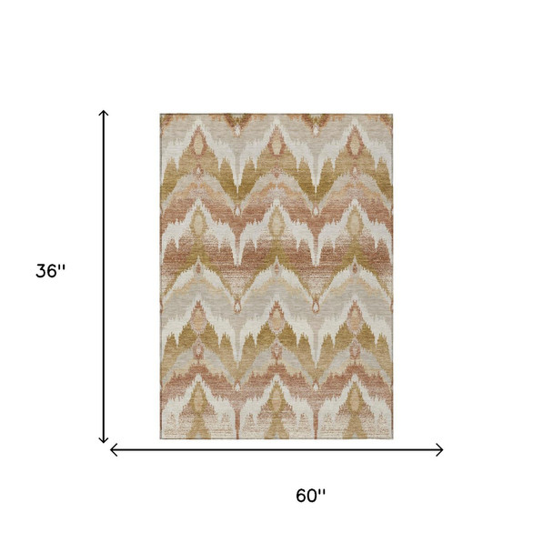 3' X 5' Rust And Orange Abstract Washable Indoor Outdoor Area Rug