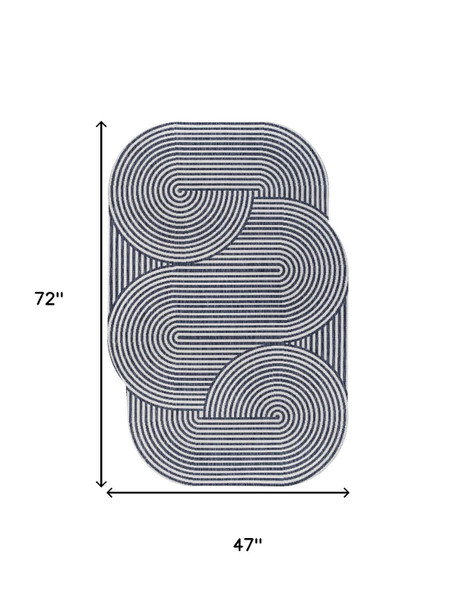 4' X 6' Cream And Navy Blue Abstract Indoor Outdoor Area Rug