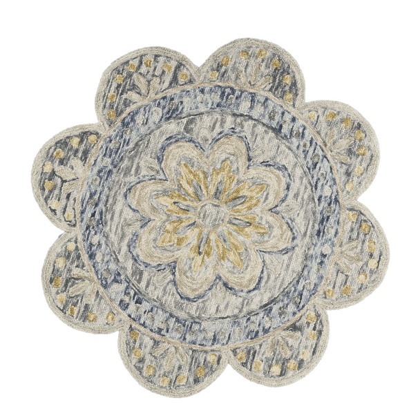 4' Beige Round Wool Floral Hand Tufted Area Rug