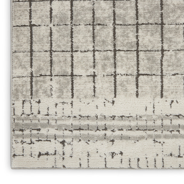 2' X 4' Ivory And Grey Abstract Power Loom Distressed Non Skid Area Rug