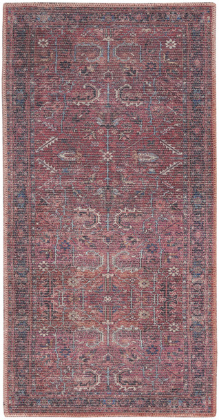 2' X 4' Brick Oriental Power Loom Distressed Washable Area Rug