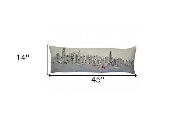 14" X 45" Cream Hong Kong Daylight Skyline Lumbar Decorative Pillow