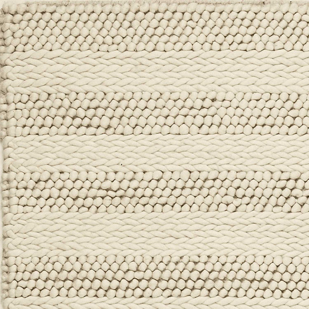 5' X 7' Ivory And White New Zealand Lambs Wool Striped Hand Woven Area Rug