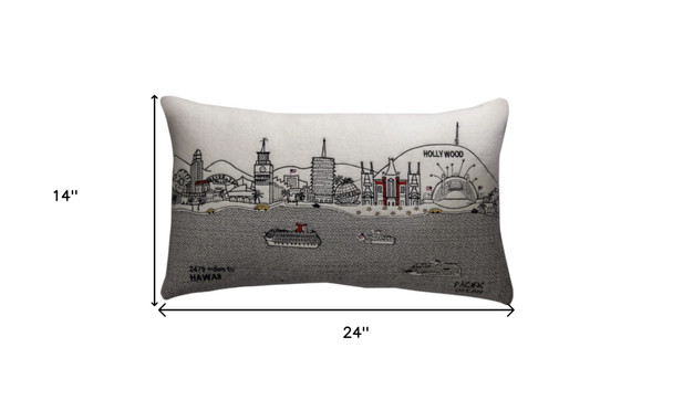 14" X 24" Cream Los Angeles Daylight Skyline Lumbar Decorative Pillow