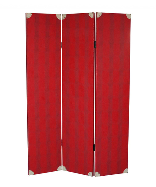 71" Red Wood Folding Three Panel Screen Room Divider