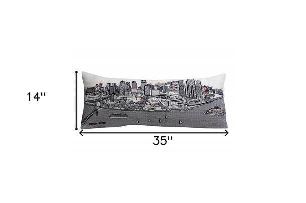 14" X 35" Cream Detroit Daylight Skyline Lumbar Decorative Pillow