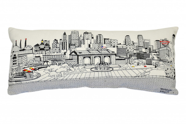 14" X 35" Cream Kansas City Daylight Skyline Lumbar Decorative Pillow