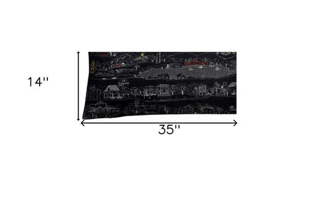 14" X 35" Dark Gray And White Los Gatos Nighttime Skyline Lumbar Decorative Pillow
