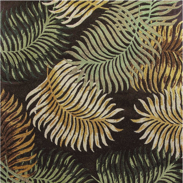 5' X 8' Espresso Beige And Green Wool Botanical Leaves Hand Tufted Area Rug