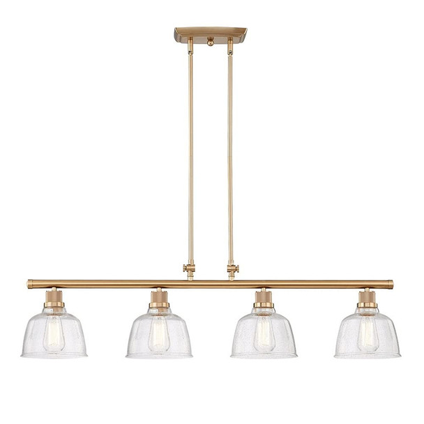 Gold Kitchen Island Four Light Metal and Seeded Glass Dimmable Chandelier With Clear Shades