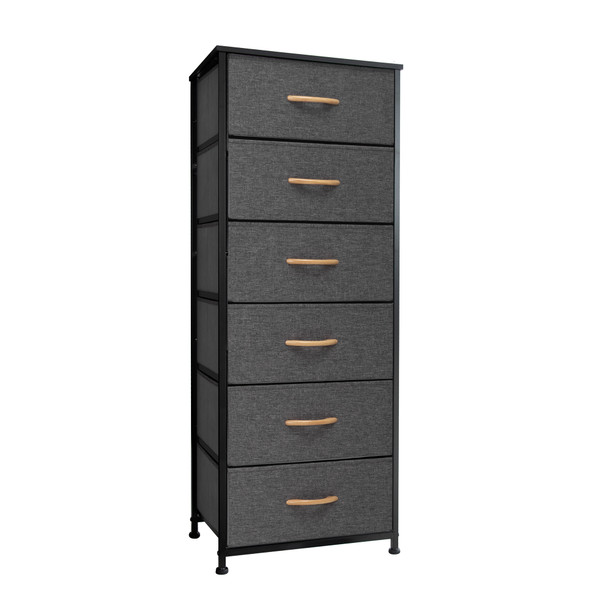 Set Of Six 18" Black And Gray Fabric and Steel Six Drawer Dresser