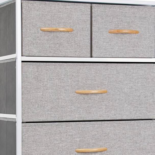23" Gray and White Steel and Fabric Six Drawer Chest